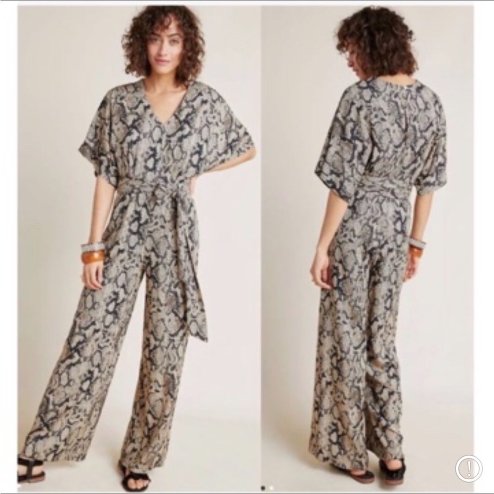 NEW ANTHROPOLOGIE SEEN WORN KEPT Snake Print Wide Leg Jumpsuit Size 4